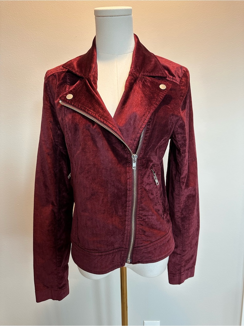 Level 99 Burgundy Velvet Moto Jacket
